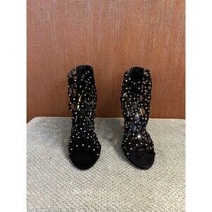 Scene Black Gold Studded Stiletto Peep Toe Heels 8.5